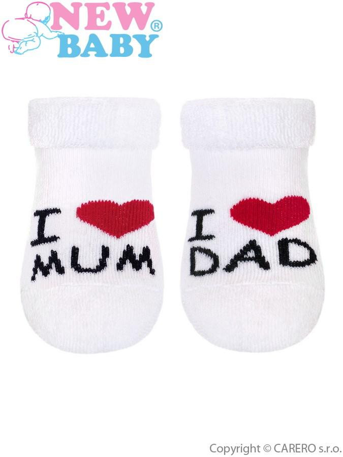 NEW BABY Froté ponožky bílé I Love Mum and Dad vel. 62 New Baby
