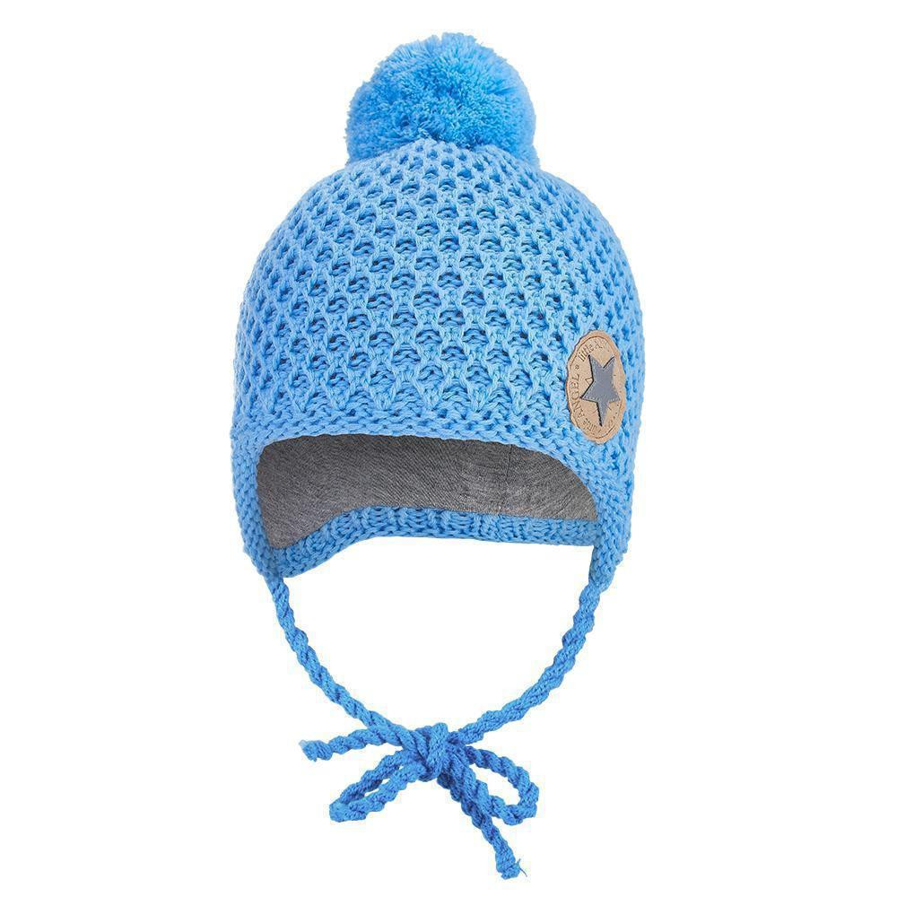 Little Angel(DITA) Čepice pletená zavazovací drobný vzor bambule Outlast® Sv. modrá
