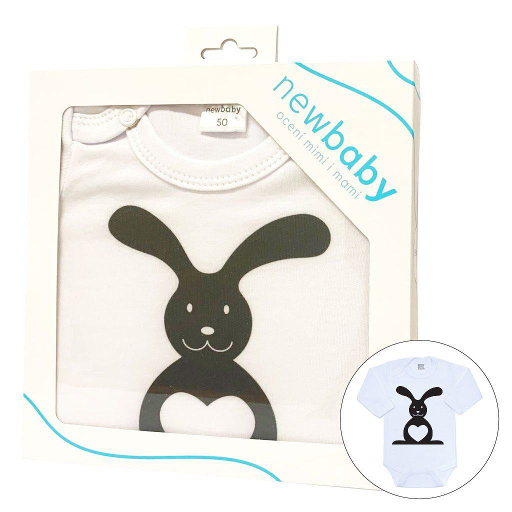 NEW BABY Bílé kojenecké body s dlouhým rukávem v dárkovém balení Zajíček New Baby