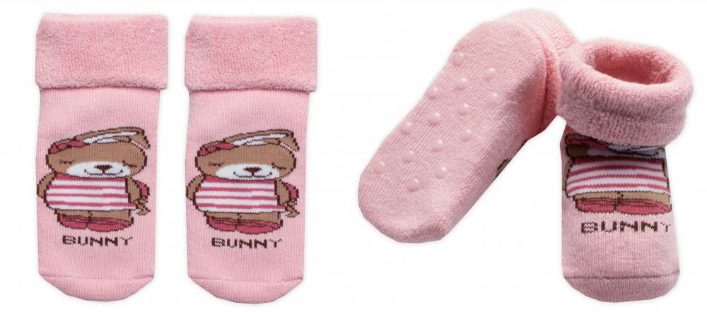 Baby Nellys Kojenecké froté ponožky s ABS Bunny, Baby Nellys, růžové