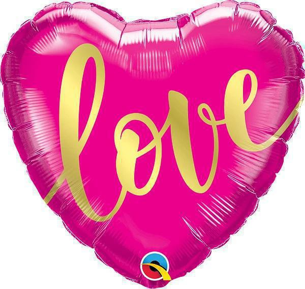 Qualatex Srdce - Růžový, nápis Love 18"/45 cm fóliový balónek