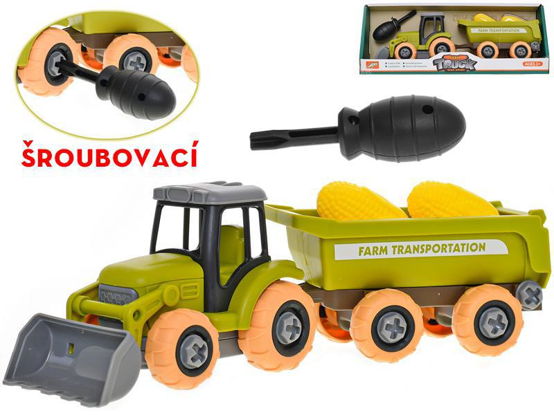 Traktor 28 cm šroubovací volný chod s vlečkou a klasy