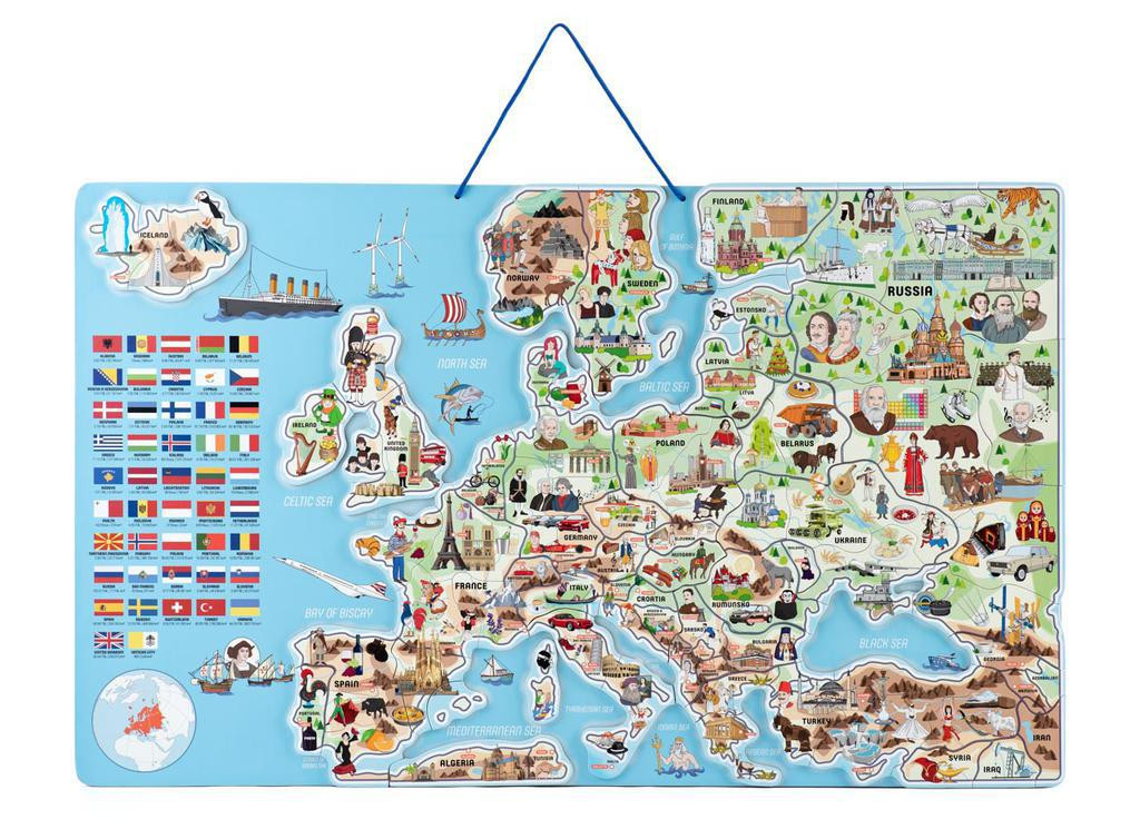 Woody Magnetická mapa EVROPY, společenská hra 3 v 1 v AJ