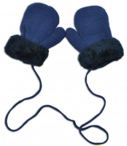 YO! Zimní kojenecké rukavičky s kožíškem - se šňůrkou YO - jeans
