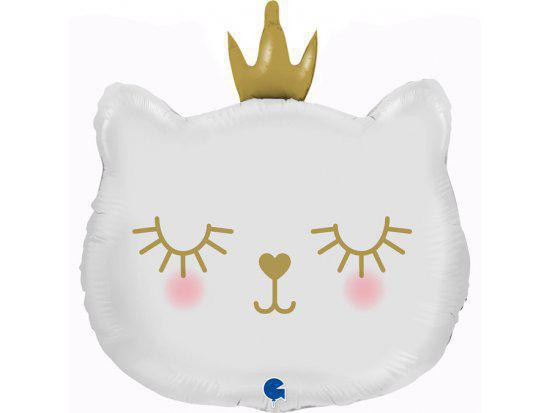 GRABO Fóliový balónek Kočka princezna bílá hlava 26"/66 cm