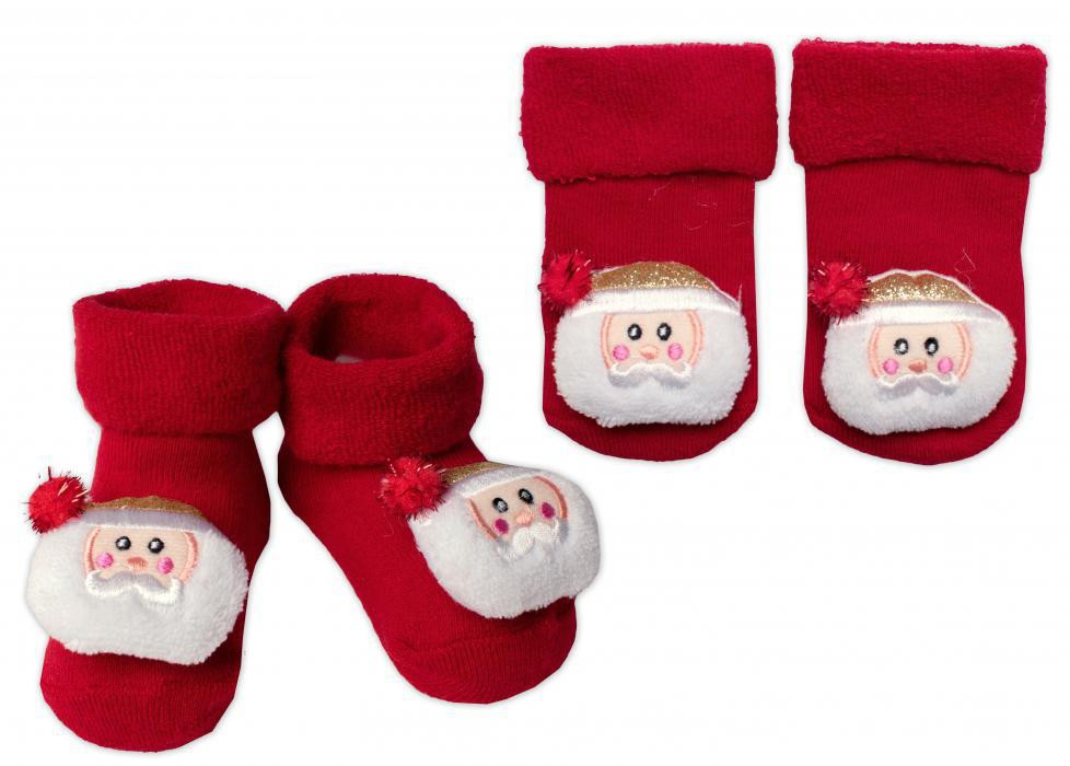 Baby Nellys Kojenecké vánoční froté ponožky Santa, Baby Nellys, červené, Vel. 68/80
