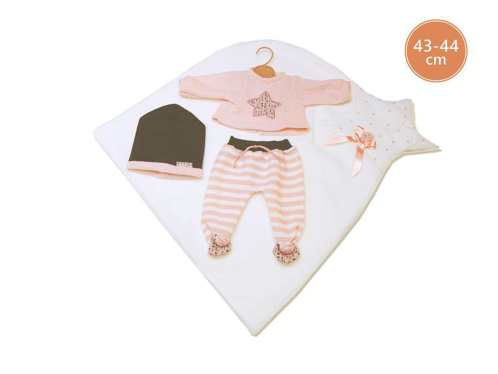 Llorens Obleček pro panenku miminko New Born velikosti 43-44 cm 3dílný růžovo-hnědý