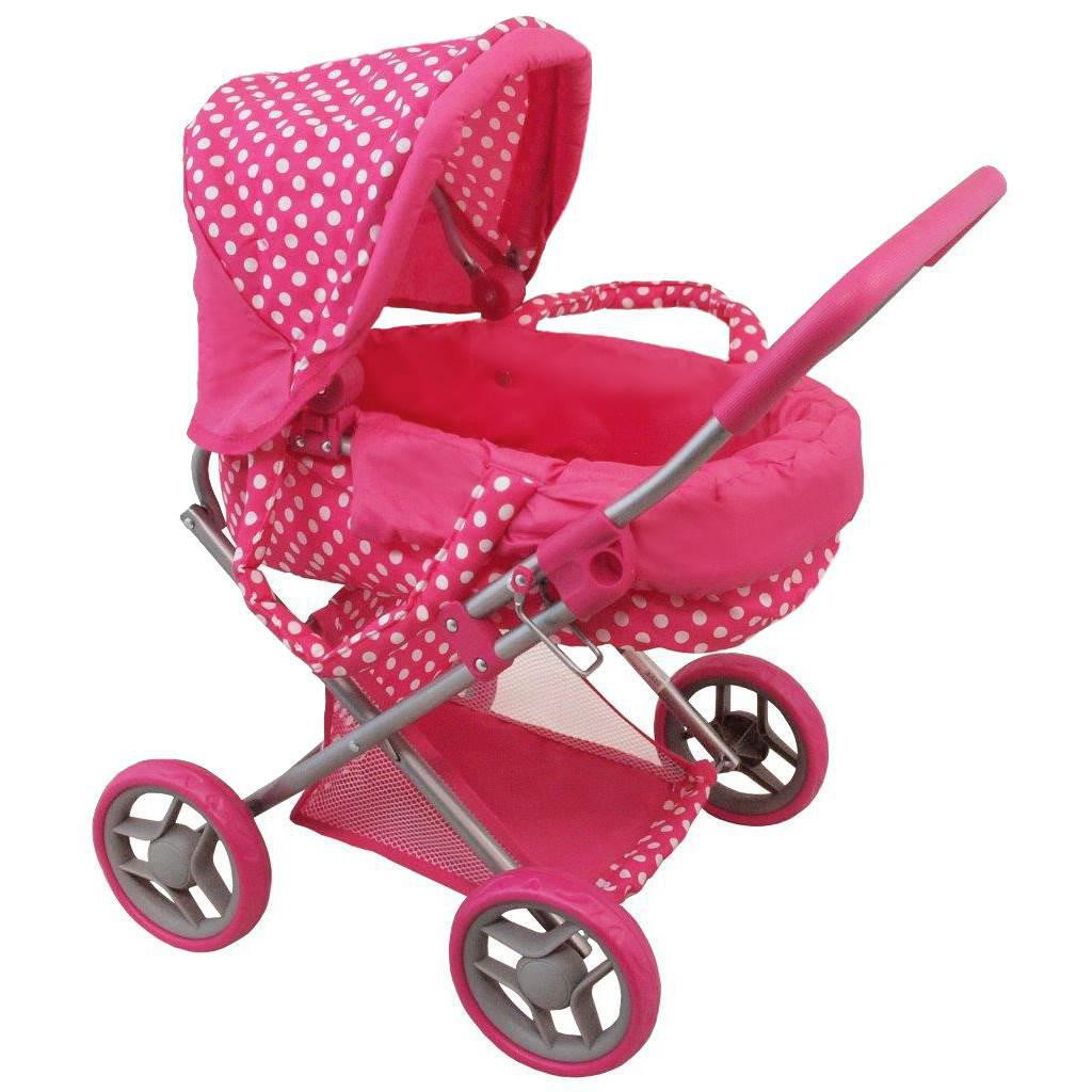 BABY MIX Hluboký kočárek pro panenky Baby Mix puntíkovaný růžový