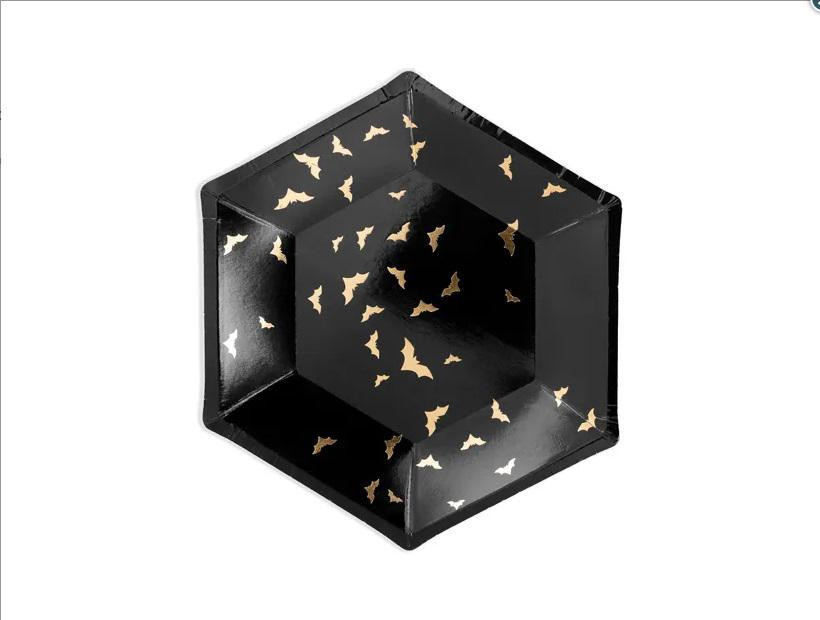 Party Deco Talířky papírové - Černé s netopýry 20 cm, 6 ks