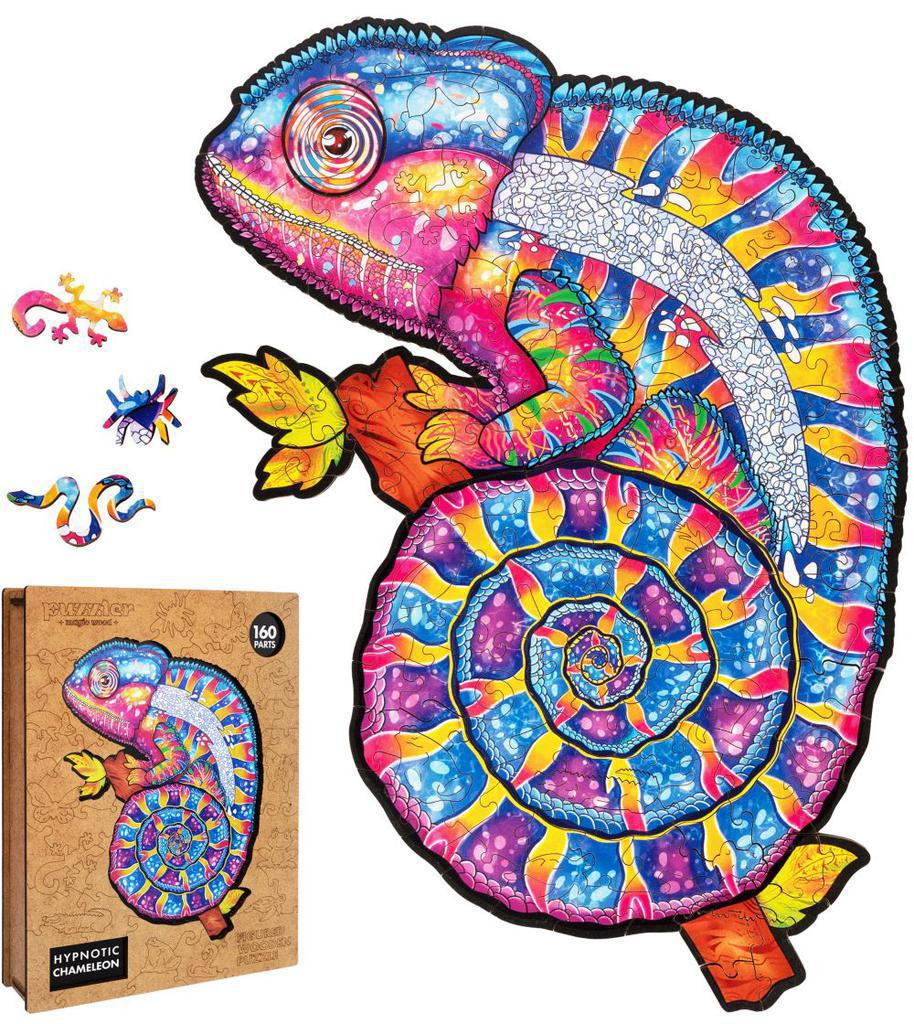 Puzzler Dřevěné barevné puzzle - Hypnotický chameleon