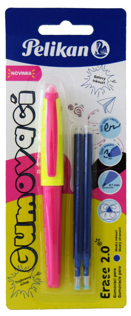 Herlitz Gumovací pero Pelikan neonově růžové + 2 ks náplně