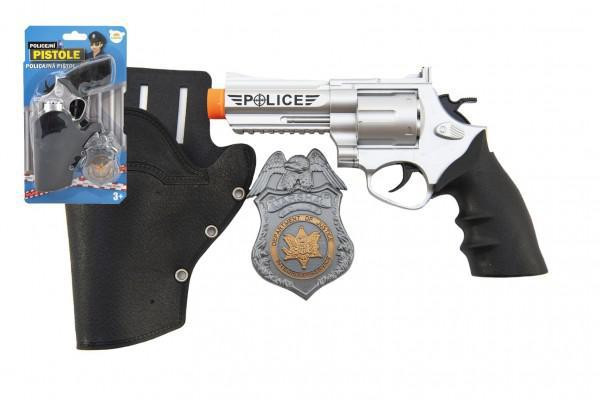 Teddies Policejní pistole klapací 20 cm v pouzdru s odznakem