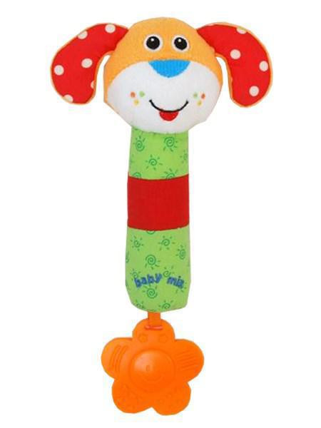 BABY MIX Dětská pískací plyšová hračka s chrastítkem Baby Mix pejsek