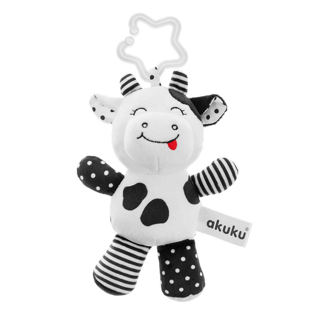 Akuku Plyšová hračka s chrastítkem kravička černobílá