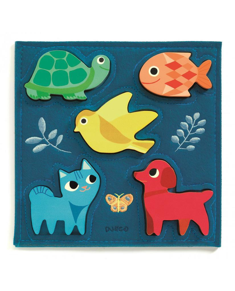 Djeco Dřevěné puzzle zvířátka v modrém