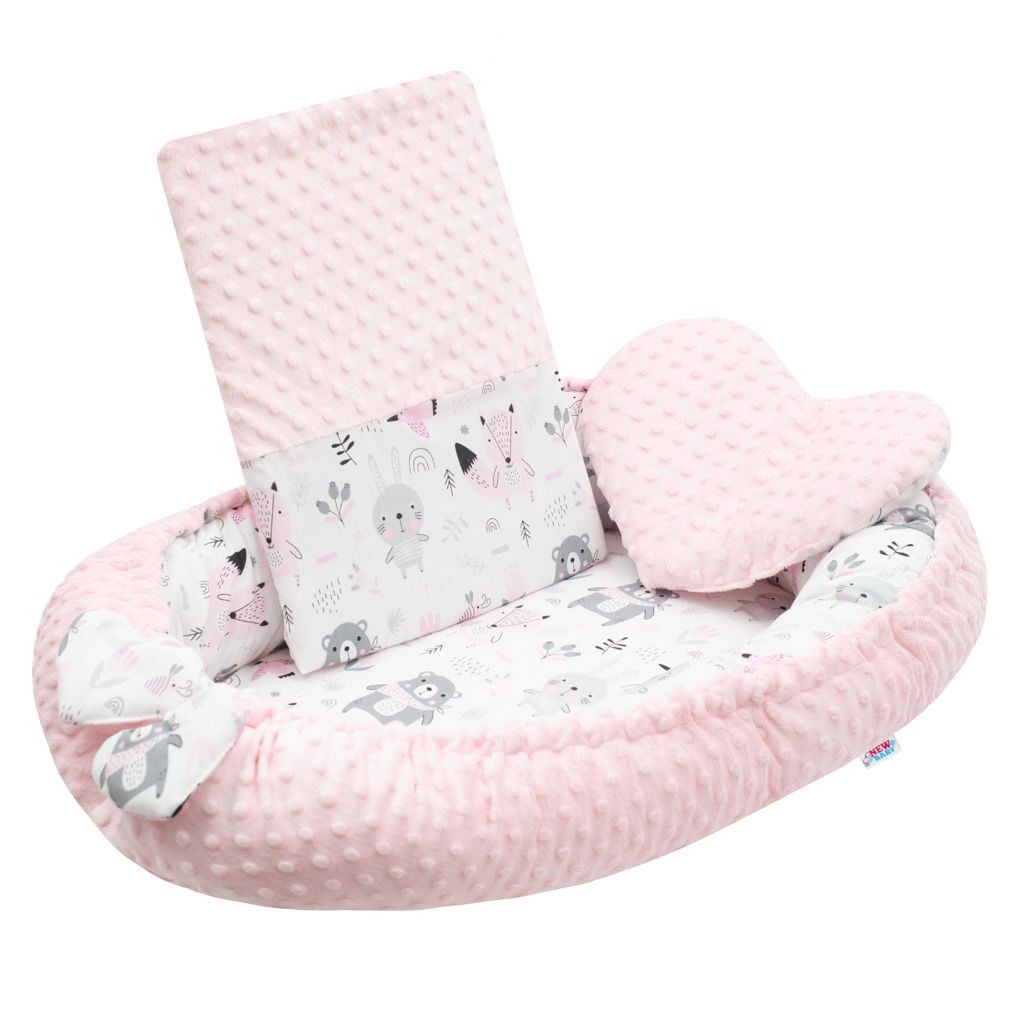 NEW BABY Luxusní hnízdečko s polštářkem a peřinkou New Baby z Minky růžové