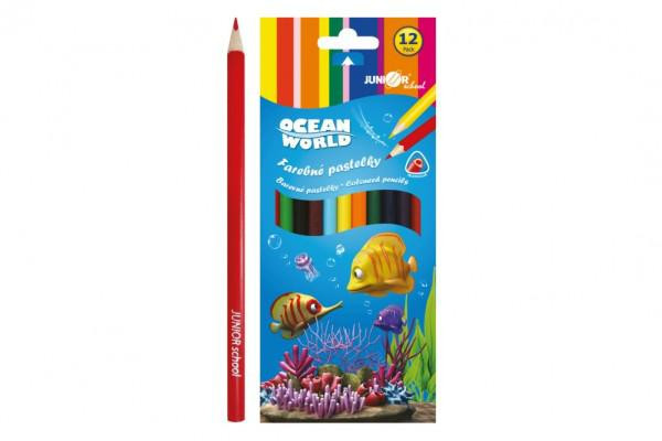 Teddies Pastelky barevné dřevo Ocean World trojhranné 12 ks