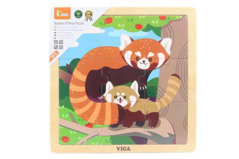 Viga Dřevěné puzzle 9 dílků - panda červená
