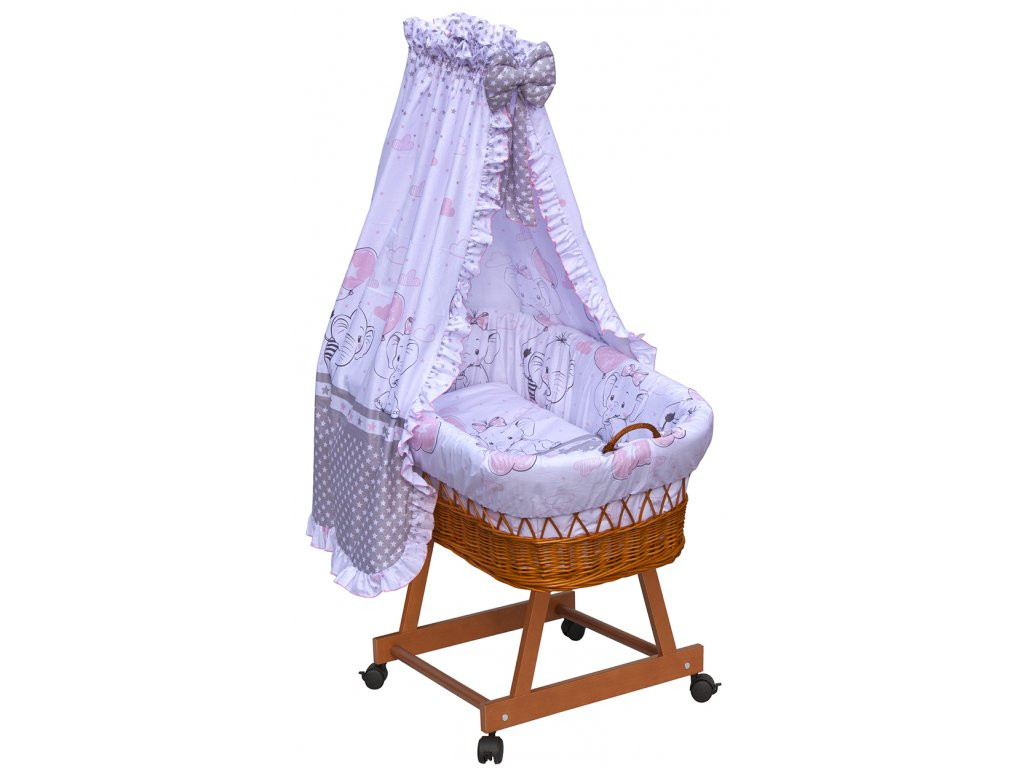 Scarlett Proutěný košík na miminko s nebesy Gusto - růžová