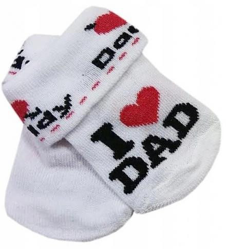 I love Kojenecké bavlněné ponožky I Love Dad, bílé s potiskem