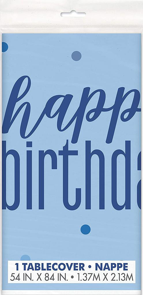 UNIQUE Ubrus plastový ,,Happy birthday" modrý s tečkami 137x213 cm