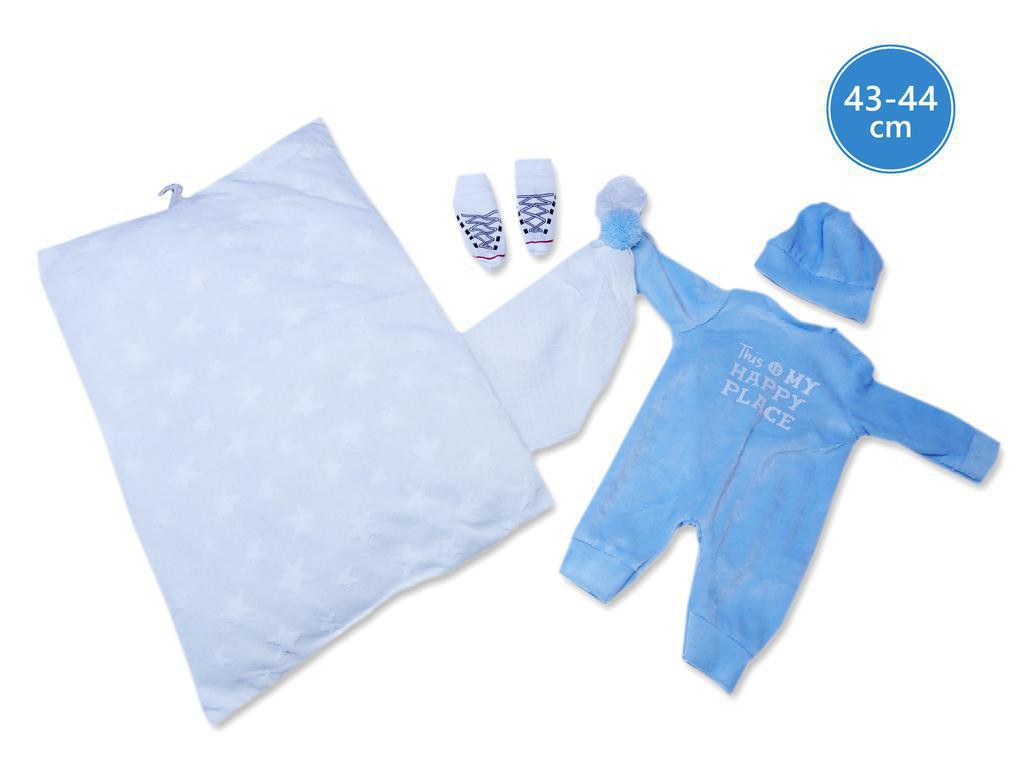 Llorens Obleček pro panenku miminko New Born velikosti 43-44 cm 3dílný modrý