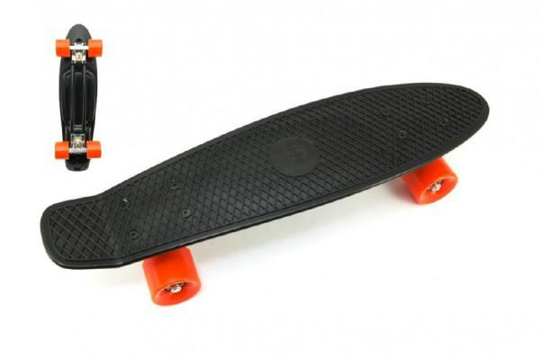 Teddies Skateboard - pennyboard 60cm, nosnost 90kg, kovové osy, černá barva, oranžová kola
