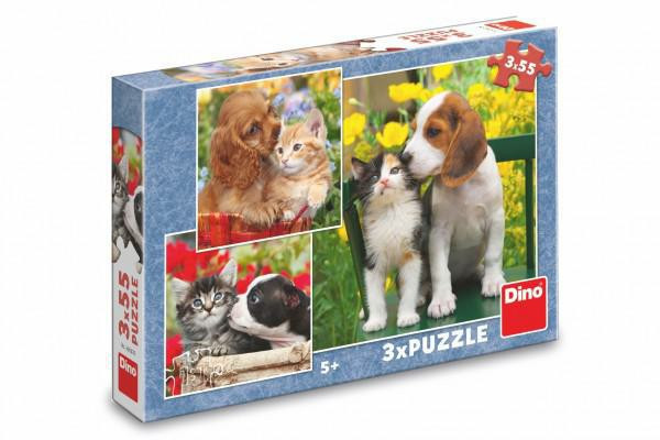 Dino Puzzle 3v1 Zvířecí kamarádi 3 x 55 dílků