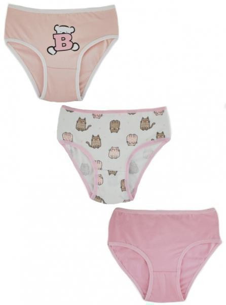 Baby Nellys Dívčí bavlněné kalhotky, Cat - 3 ks růžovo/bílé