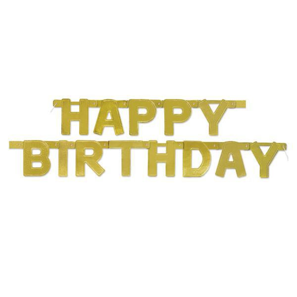 UNIQUE Girlanda "Happy Birthday" zlatá Deluxe, 127x11 cm