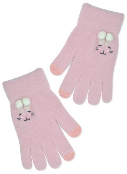 Baby Nellys Dívčí zimní, prstové rukavice, Kočička pudrově růžové