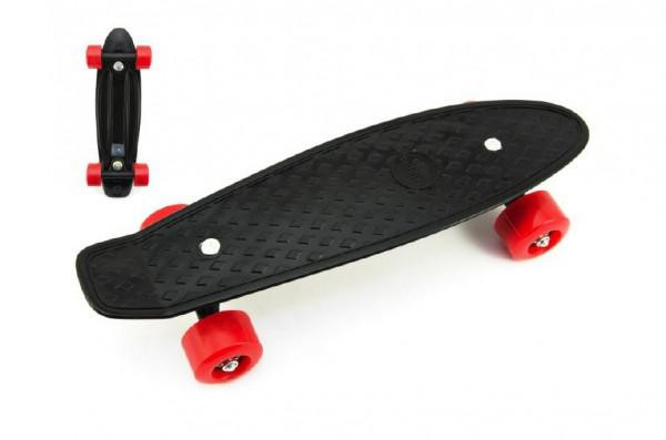 Teddies Skateboard - pennyboard 43cm, nosnost 60kg plastové osy, černá, červená kola