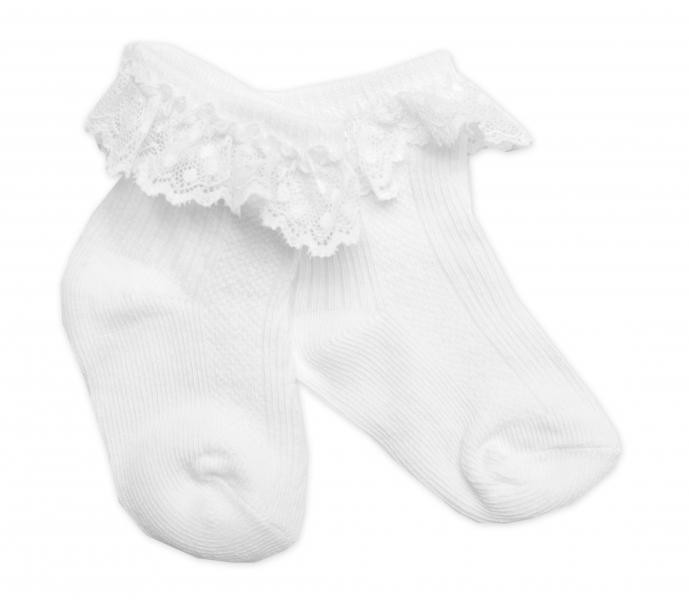 Baby Nellys Bavlněné ponožky s krajkovým volánkem Baby Nellys, bílé