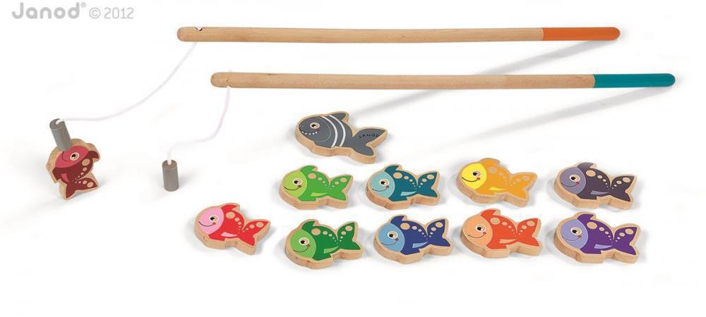 Janod Dřevěné magnetické rybářské udice pro děti Let's Go Fishing