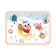 Dřevěné puzzle s hledáním rozdílů Sáňkování 24 dílků Janod