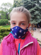 Látková respirační rouška - maska pro děti 7 - 12 let s kapsičkou hvězdy modrá
