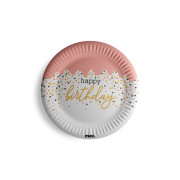 FSC Talířky papírové - HB konfety růžové 18 cm, 8 ks