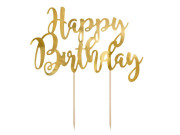 Ozdoba na dort Happy Birthday - zlatá, 22,5 cm