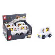 Dřevěné auto na tlačení Cross roads Janod Auto s přívěsem bílé