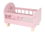 Postýlka pro panenky dřevěná s peřinkou Pink Little Dutch