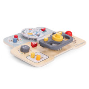 Montessori manipulační deska pro děti – dřevěný panel s volantem a přepínači