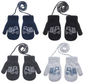 Zimní palcové pletené rukavičky se šňůrkou pro kluky 2 -3 roky