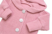 Pletený svetřík s kapucí a knoflíčky Made with Love růžový Baby Nellys