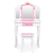 Velká dětská toaletka pro holčičky s trojitým zrcadlem, stoličkou a zásuvkou