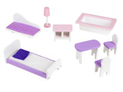 Dřevěný domeček pro panenky s nábytkem – Vysoká rezidence borůvková