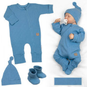 Rostoucí žebrovaný overálek, čepička a botičky Nature - jeans Baby Nellys