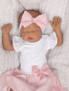 2-dílná sada sukničkobody kr. rukáv s mašlí + čelenka Z&Z, Bílá/růžová