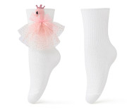 Bílé slavnostní ponožky s tylovou ozdobou a labutí Vel. 18 - 23
