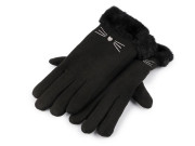 Dívčí rukavice s kožešinou zateplené, dotykové