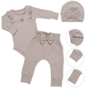 Žebrovaná rostoucí souprava 3D Baby Girl Taupe